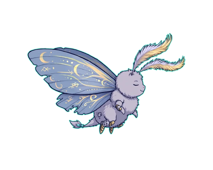 Lumina Moth — a pale, wide-winged moth hovering with a soft glow