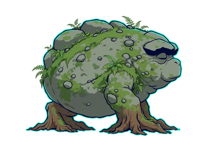 Mossling — a round, moss-covered creature with a heavy brow
